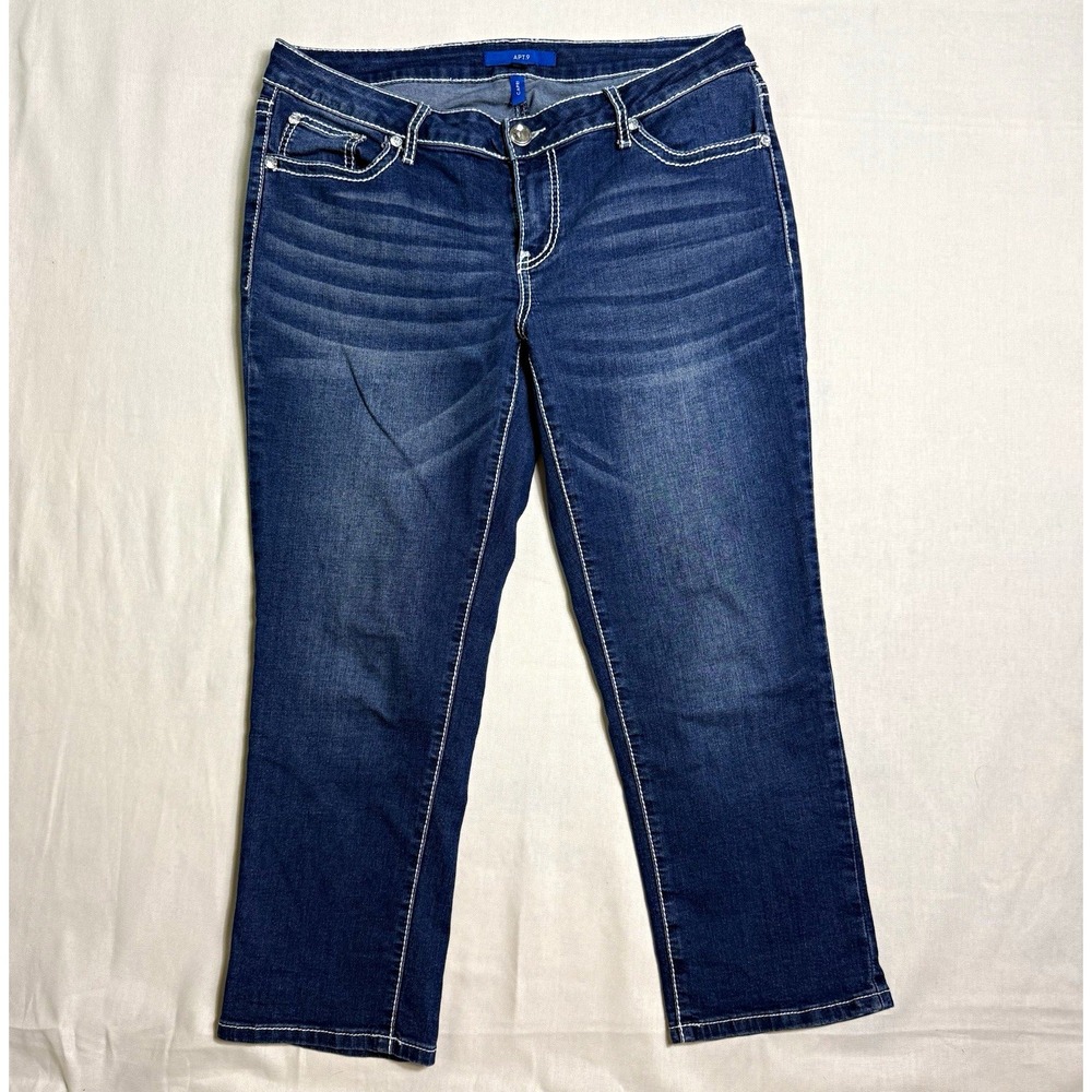 Apt. 9 Women's Blue Denim Capri Pants Stretch Bootcut Cross Pockets Size 12